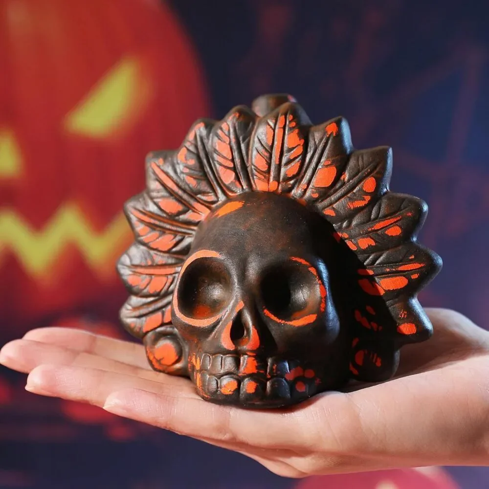 Aztec Death Whistle Red Skull Mask Ceramic Loud Scream Halloween Prank Prop
